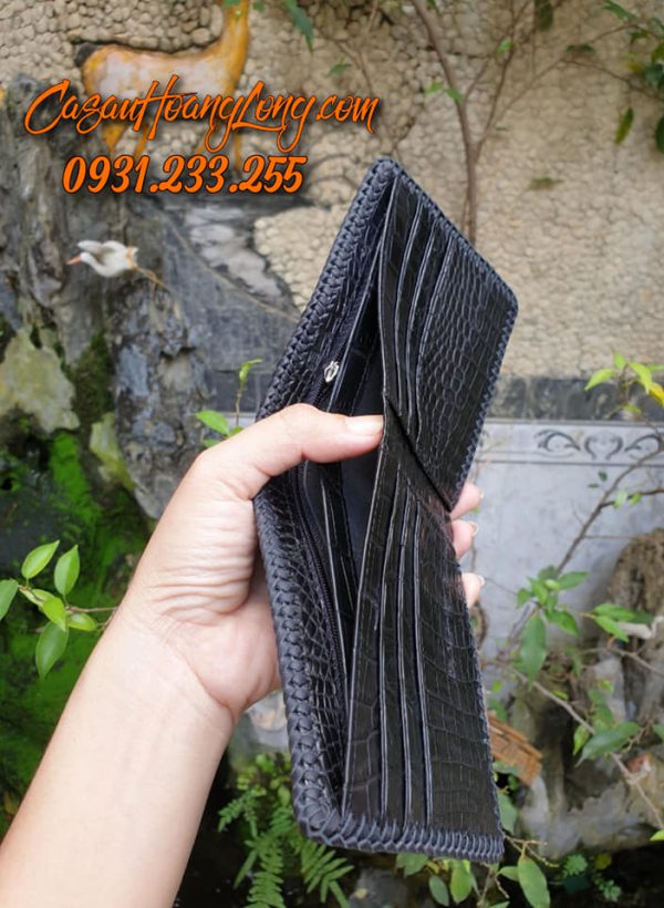 Ví da cá sấu nguyên con đan viền thủ công - VN04NCVIP