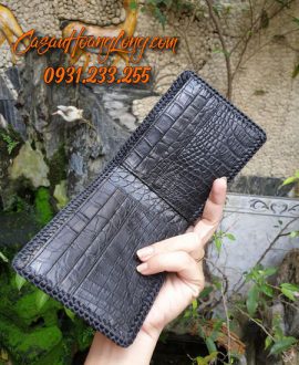 Ví da cá sấu nguyên con đan viền thủ công - VN04NCVIP