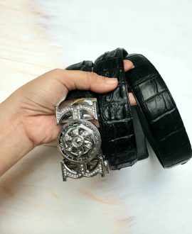 Thắt lưng da cá sấu nguyên con màu đen - TL33