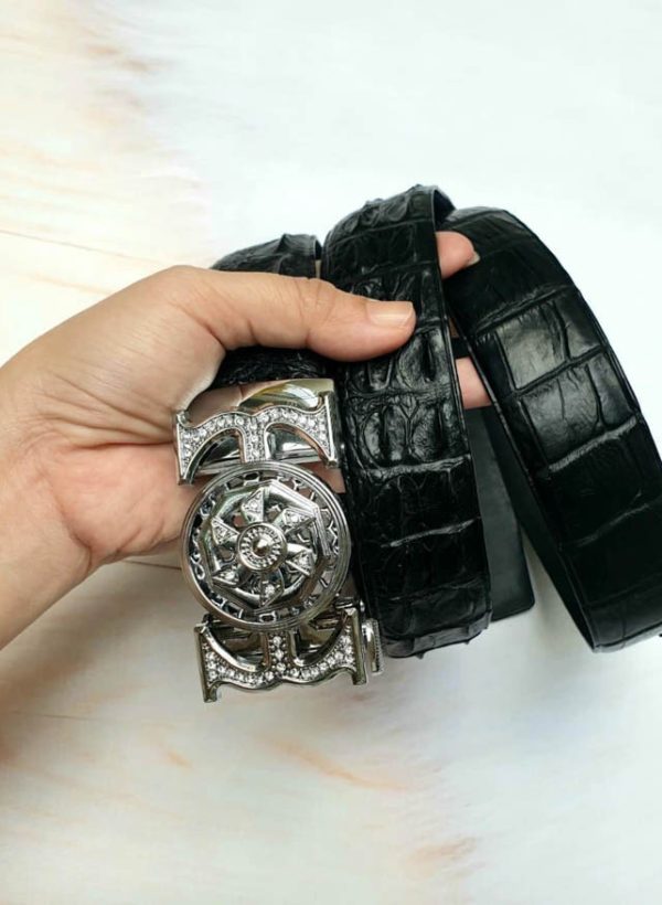 Thắt lưng da cá sấu nguyên con màu đen - TL33